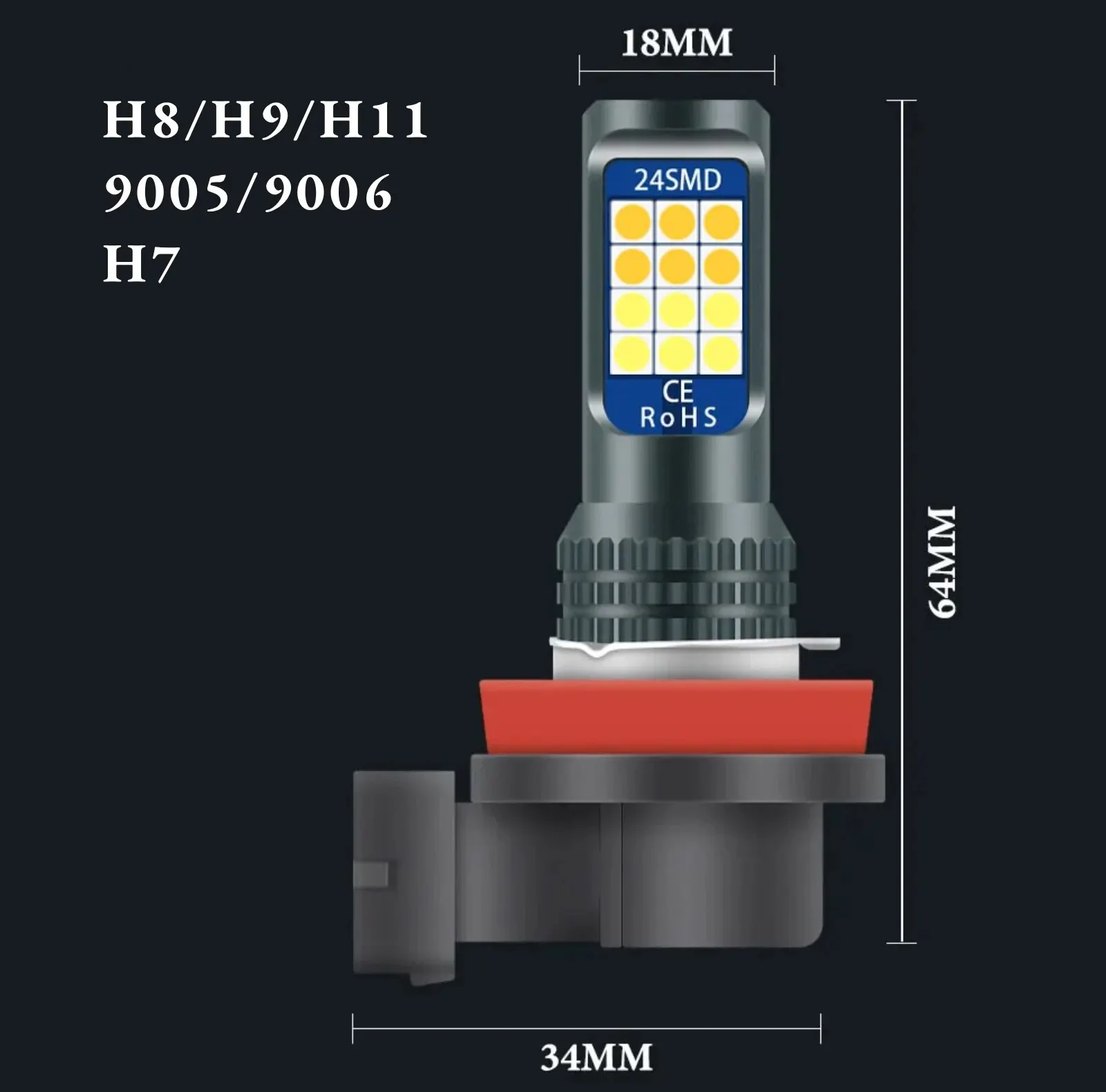 LED Bulb LED Fog Light LED Headlight LED Light 2 PCs Daul Color H7 H11 Led Fog Light 9005 HB4 3030 LED 24Smd 9006 HB4 Fog Lamps H4 Cars Headlight Bulbs 12V White Yellow