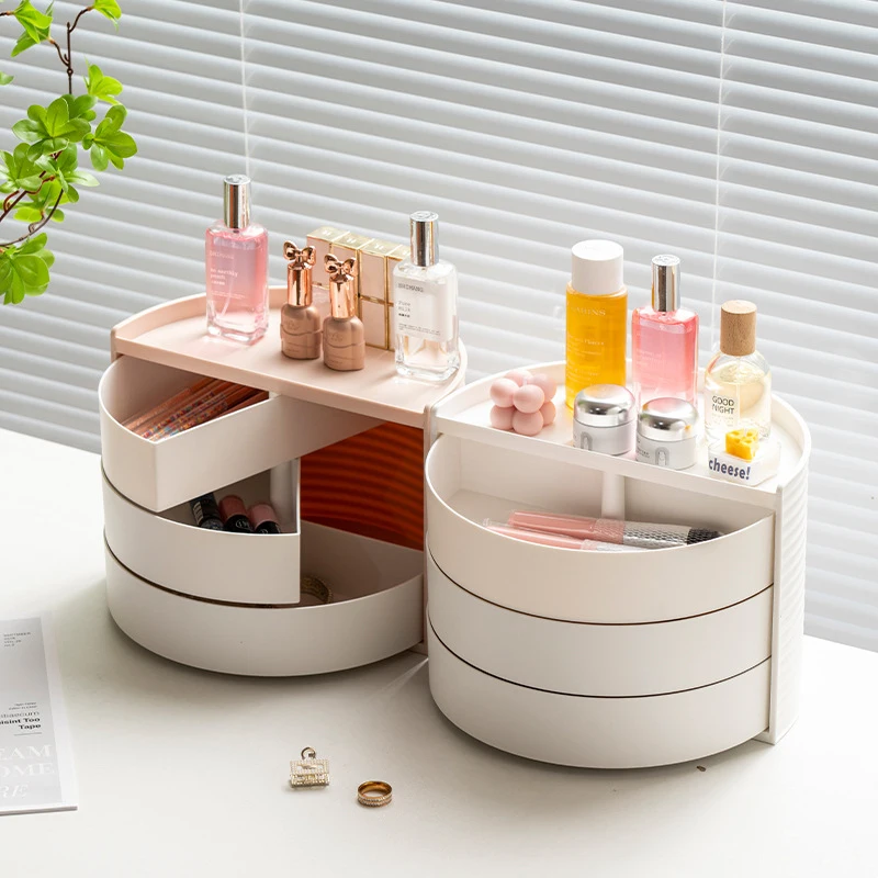 

Multifunctional Rotating Storage Box Desktop Semicircle Stationery Cosmetics Storage Box Multi-layer Sundries Organizer Case
