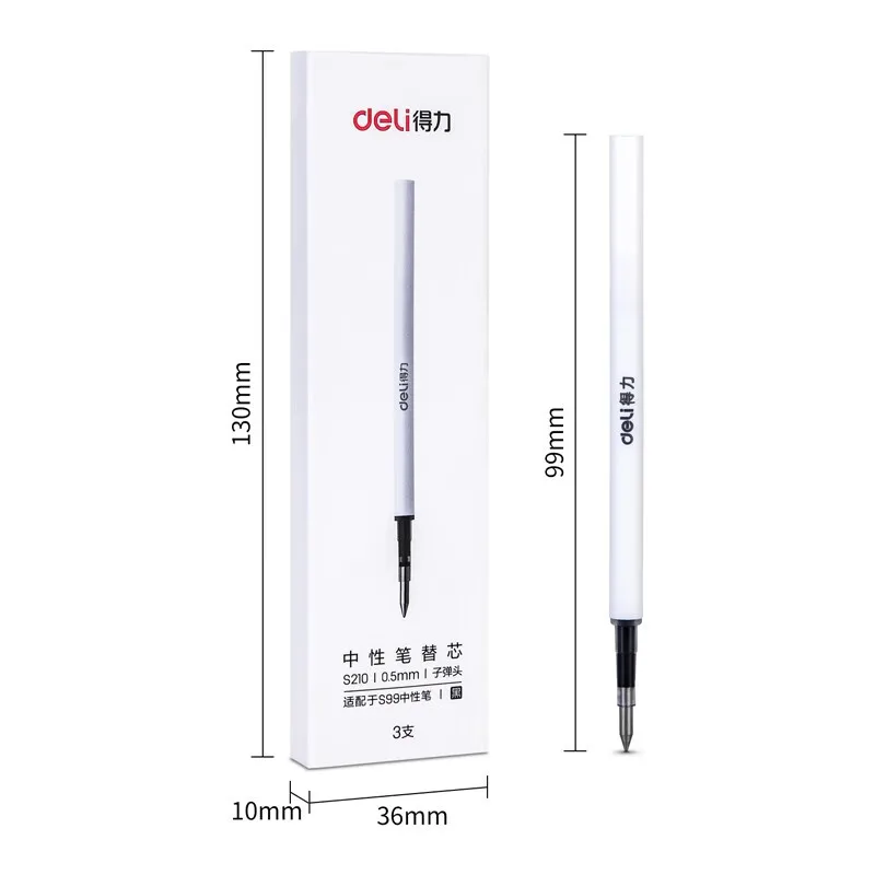 델리 펜 리필 로터리 젤 펜 리필, S99 시그니처 펜, 0.5mm 블랙, 박스 당 3 개, 모델 S210