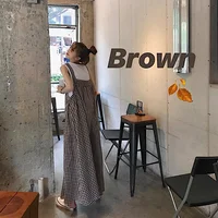 Retro Japanese Plaid Workwear Overalls Women Summer Loose Casual Sli Straight Leg Wide Leg Jumpsuit Trendy High Waist Nin... - Image 5