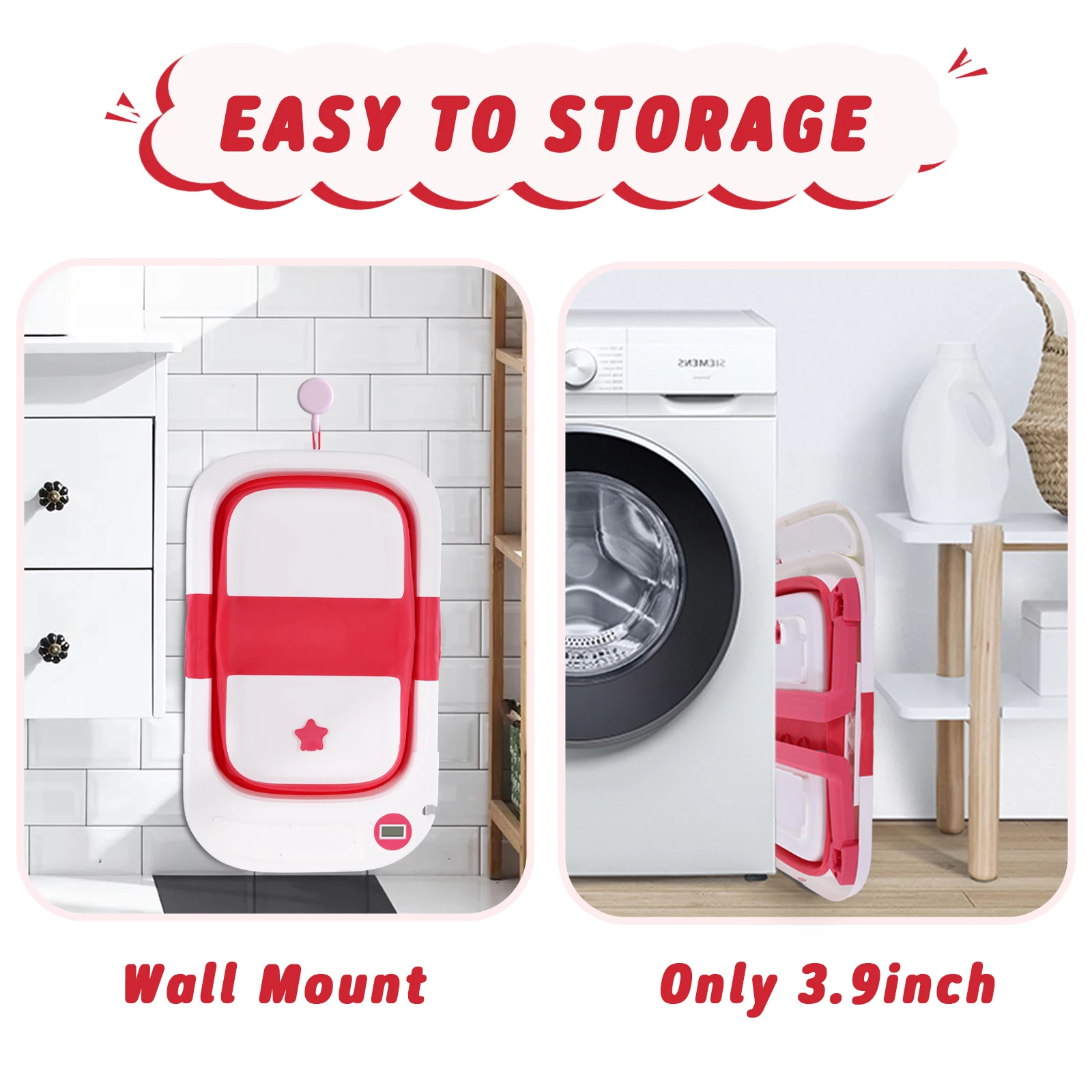 Baby Bathtub,Baby Bath Tub with Soft Cushion & Thermometer,Baby Bathtub Newborn to Toddler 0-36 Months,Portable Travel Baby Tub 5