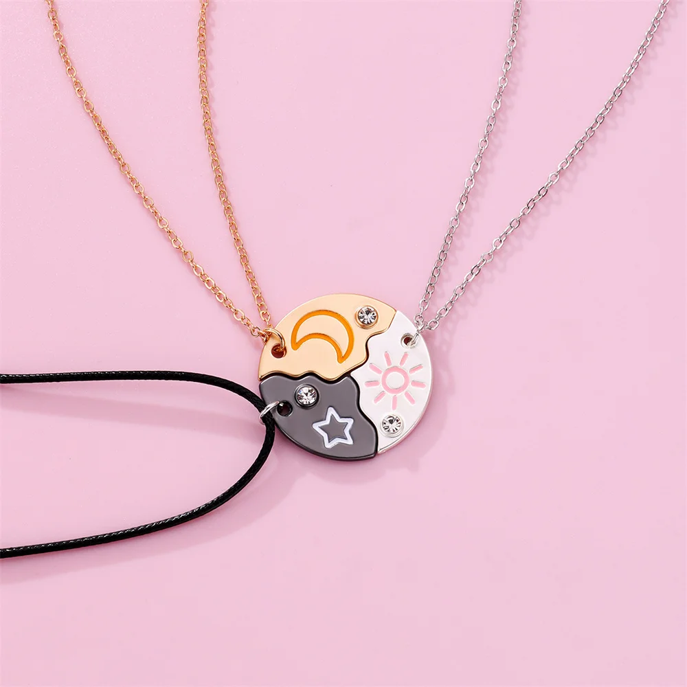 3 Pcs/set Sun Moon Star Pendant Necklace For Women Best Friend Forever Friendship BFF Necklace Adjustable Geometric Jewelry Gift 3