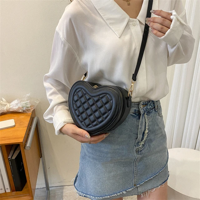 Trendeology Cute Heart Shape Girls Womens Vegan Leather Small Handle Satchel Crossbody Purse