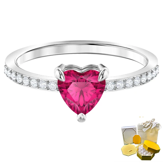 2023 Top Ring New One Rose Gold Bright Red Heart Crystal Women Fashion Jewelry Gift