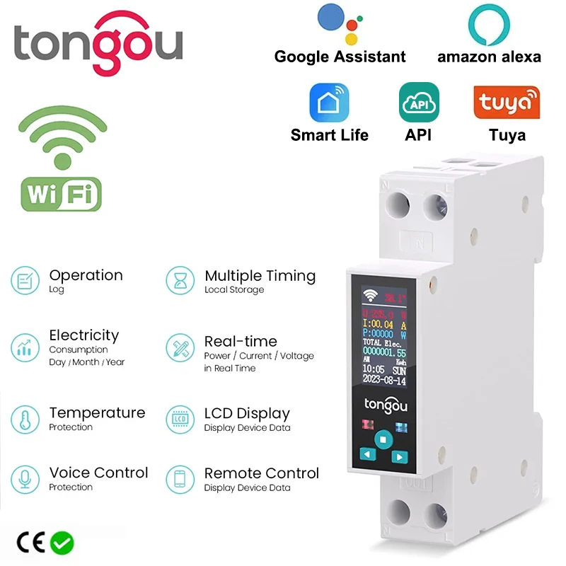 interrupteur intelligent WIFI monophasé, compteur d'énergie, mesure Kwh, surveillance, disjoncteur, minuterie, relais