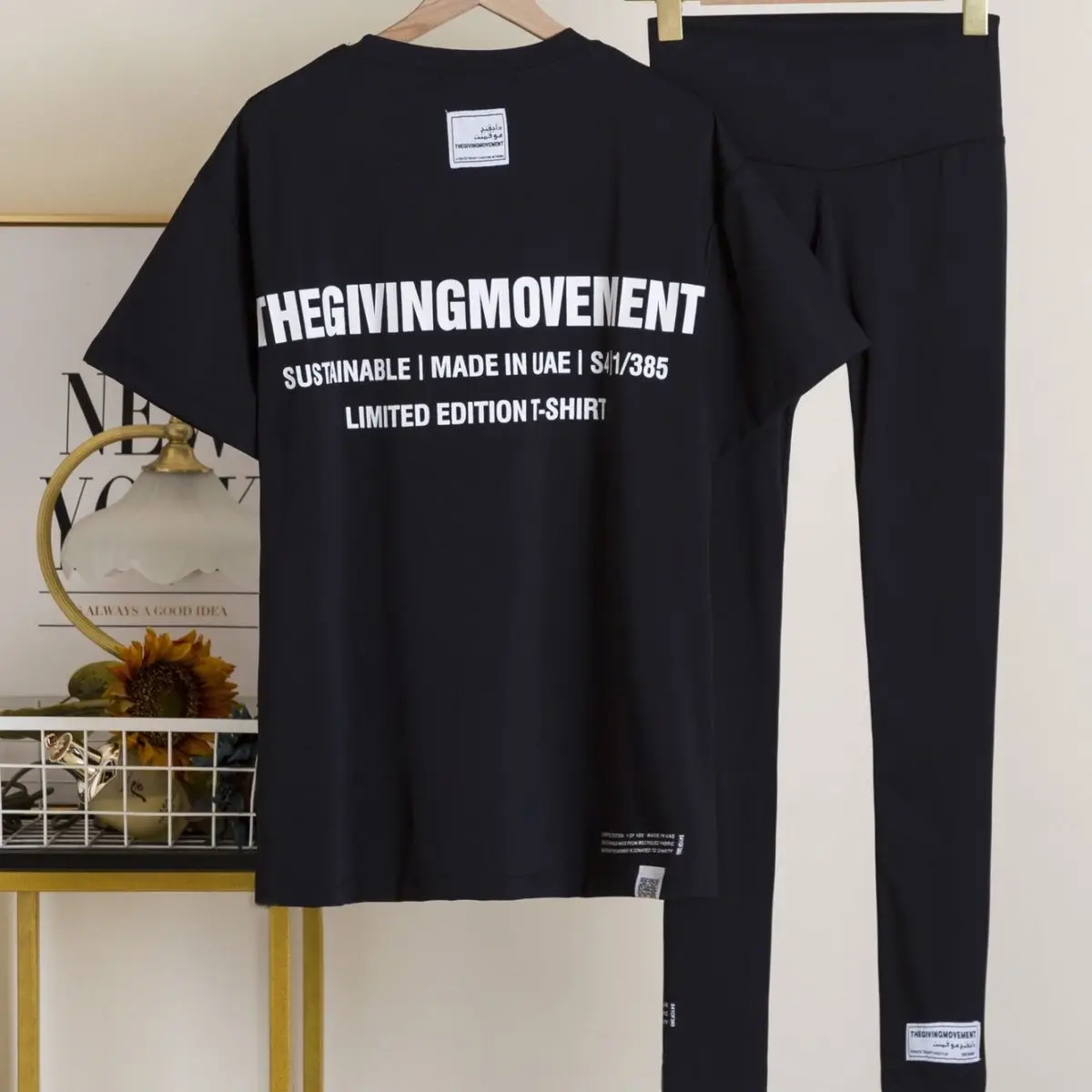 

THEGIVINGMOVEMENT 2023 Casual Short-sleeved Tshirts Oversized+ Flared Split Leggings Yoga Pant TGM For Women's Two Piece Sets