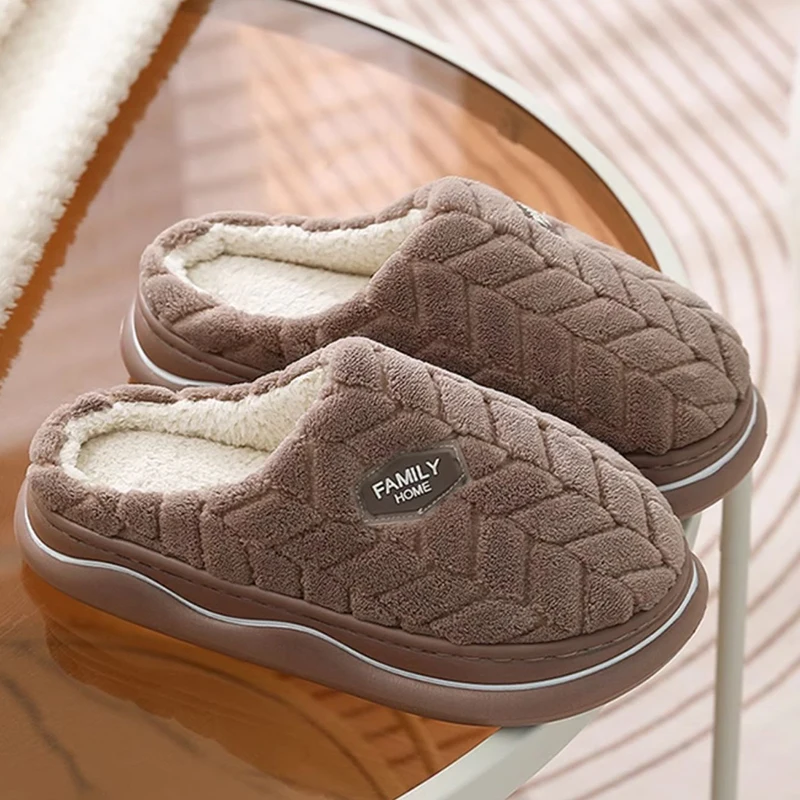 Comfortable Warm Home Cotton Slippers Women Indoor Thick Bottom Fluffy Slippers Woman Non Slip Soft Sole House Slides Female