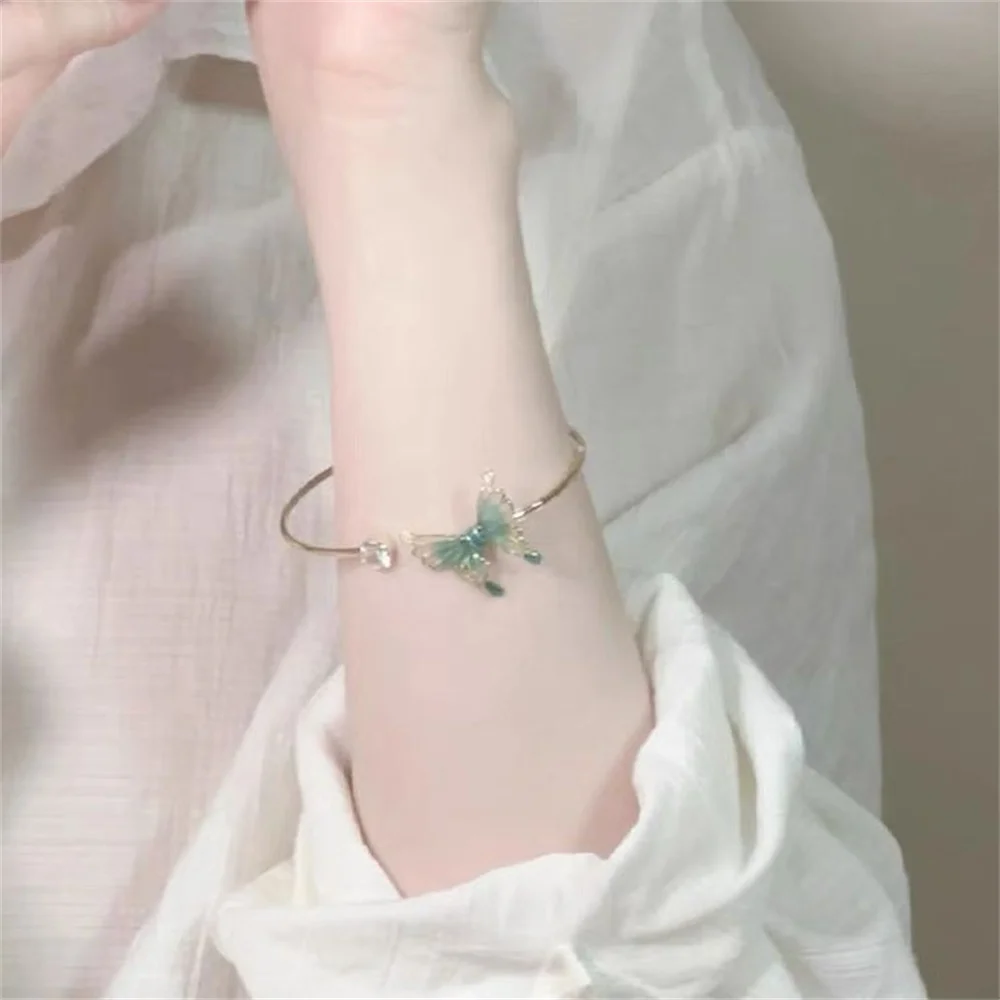 Forest Butterfly Zircon Open Bangle Bracelet Fashion Design Insect Bracelet Daily Matching Jewelry Gift