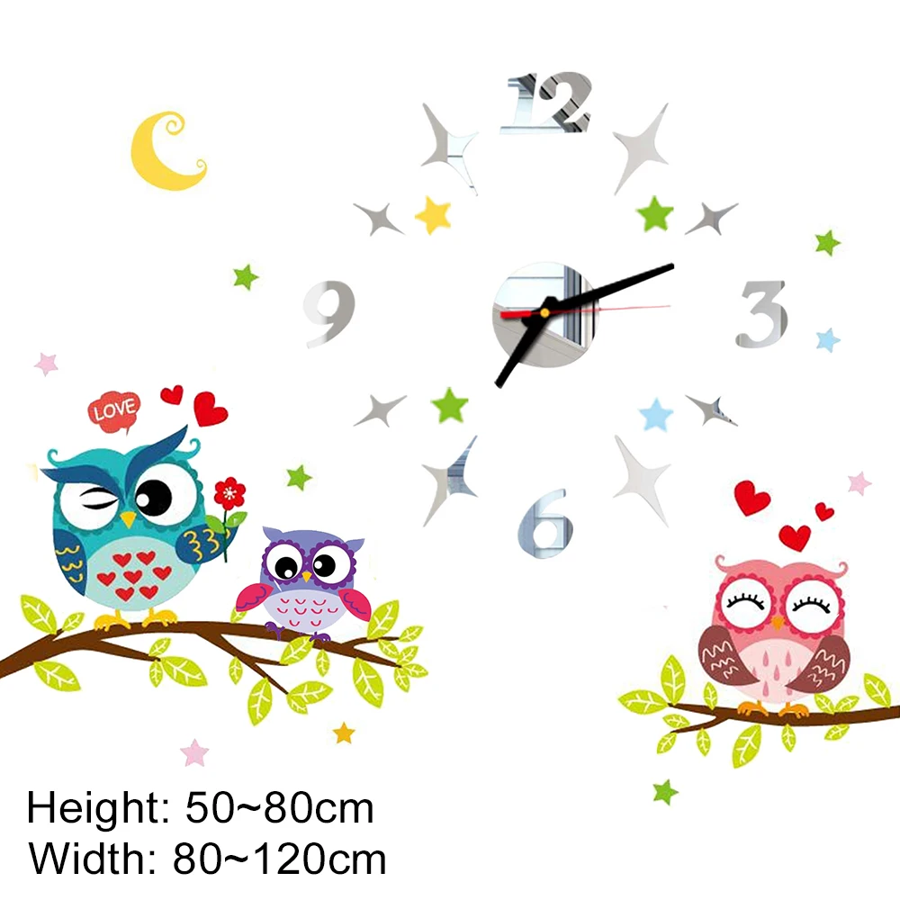 2022 Children'S Room 3D Diy Wall Clock Modern Home Decoration Owl  Art Sticker Decal Acrylic Quartz Watch Living Wall Clocks 
