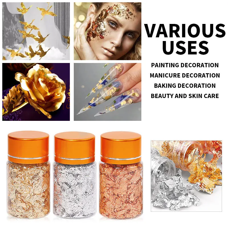 Gold Leaf Flakes Foil Paper Nail Art Sequin Epoxy Resin Filling Silver Foil Paper Copper Sequins DIY Nail Jewelry Deco