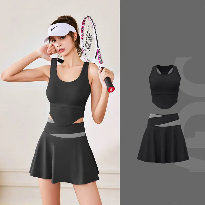 PINGNIAO Sports Bra Gym Tops Vest Women's Quick Drying Yoga Wear Fitness Running Bra Workout Skirt Set