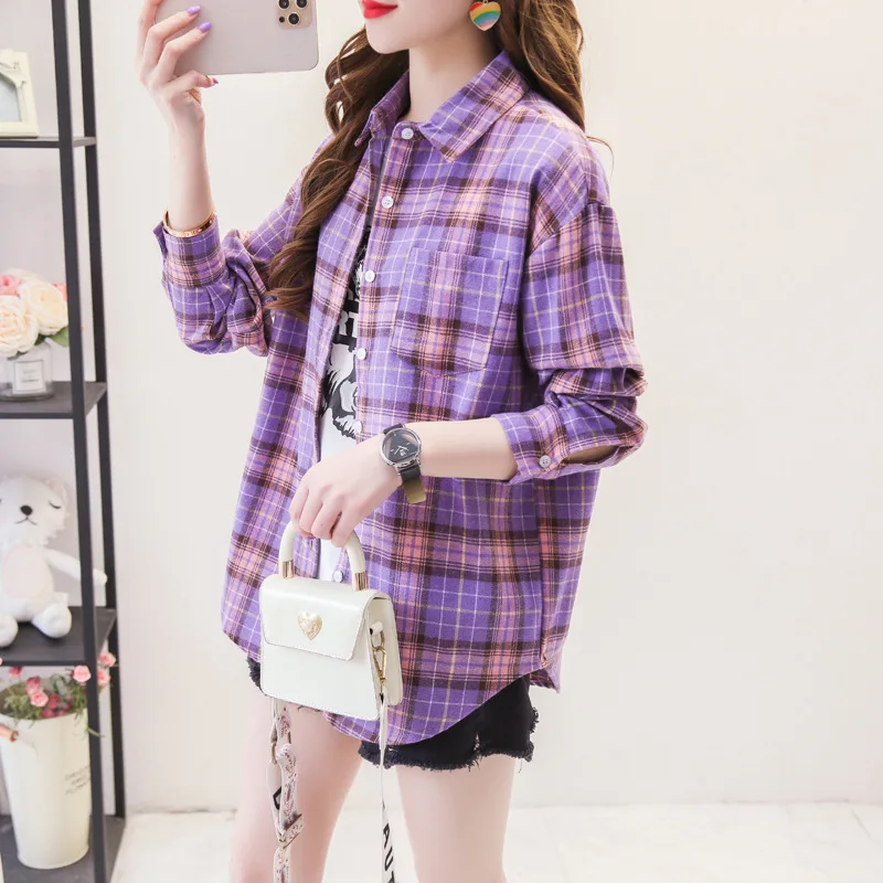 รูปสินค้า เสื้อเชิ้ตลายสก็อตผู้หญิง ใส่สบาย แฟชั่นแนวคิดใหม่