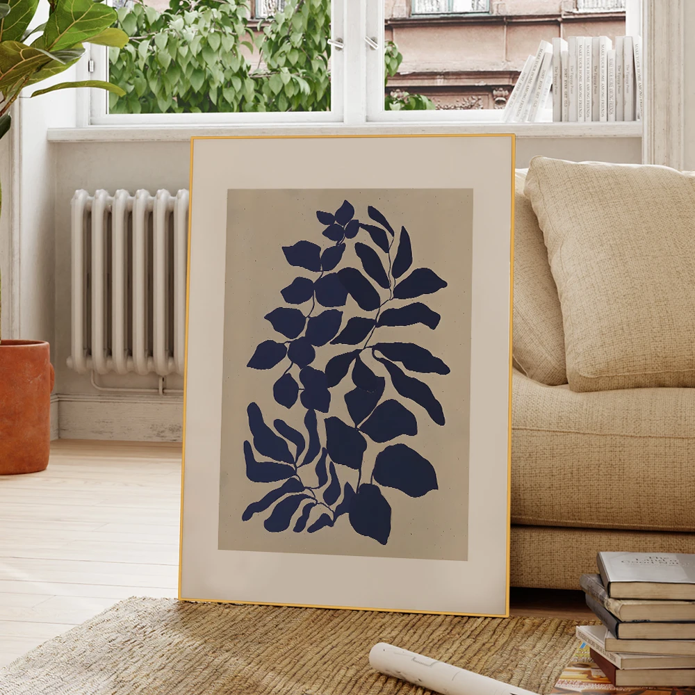 Modern Nordic Blue Plant Babylon Buket Wall Art Aluminum Frame Prints Canvas Painting Poster For Living Room Home Decor