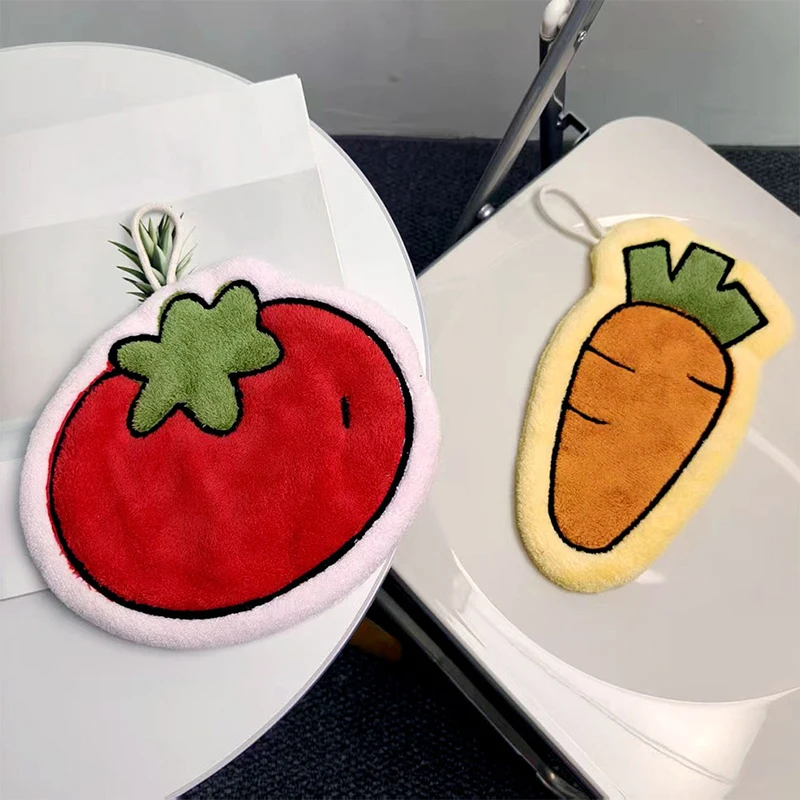 Gemüse-Handtücher aus Korallenfleece, Karotten-Tomaten-Design, schnell trocknend, saugfähig, für Küche, Badezimmer, Handtücher zum Aufhängen an der Wand – Detail 6