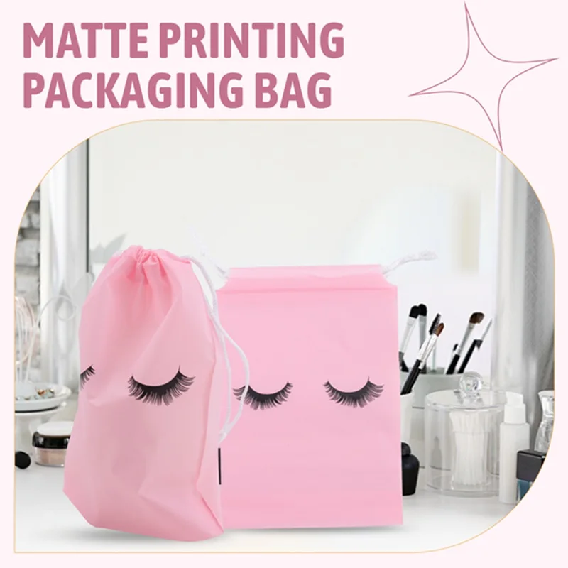 A15F-50 Pieces Eyelash Aftercare Bags Plastic Makeup Bags Toiletry Makeup Pouch Cosmetic Travel With Drawstring 2