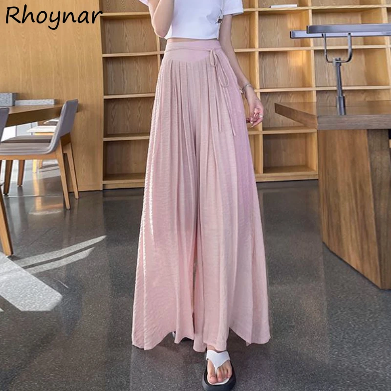 

Baggy Pants Women Thin Solid Streetwear Wide Leg Harajuku Temper Trousers High Waisted Tender Mujer Korean Style Daily Basics