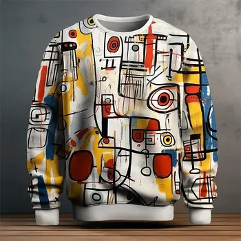 Pullover Sweatshirt For Men Graffiti Graphic 3D Printing Long Sleeve Tops Oversized O-Neck Golf Pullover Casual Man Sweatshirts 1