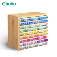 Ohuhu Bamboo Marker Organizer Wooden Desktop Storage Hold 126 Markers Pens Pencils Art Brushes Stationary Organizer Pen Holder 1