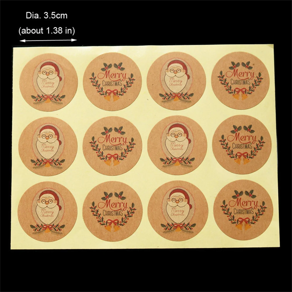 3.5Cm Christmas Snowflake Sticker Kraft Paper Christmas Theme Seal Labels Sticker for Gift Packing Diy Christmas Decoration 2023