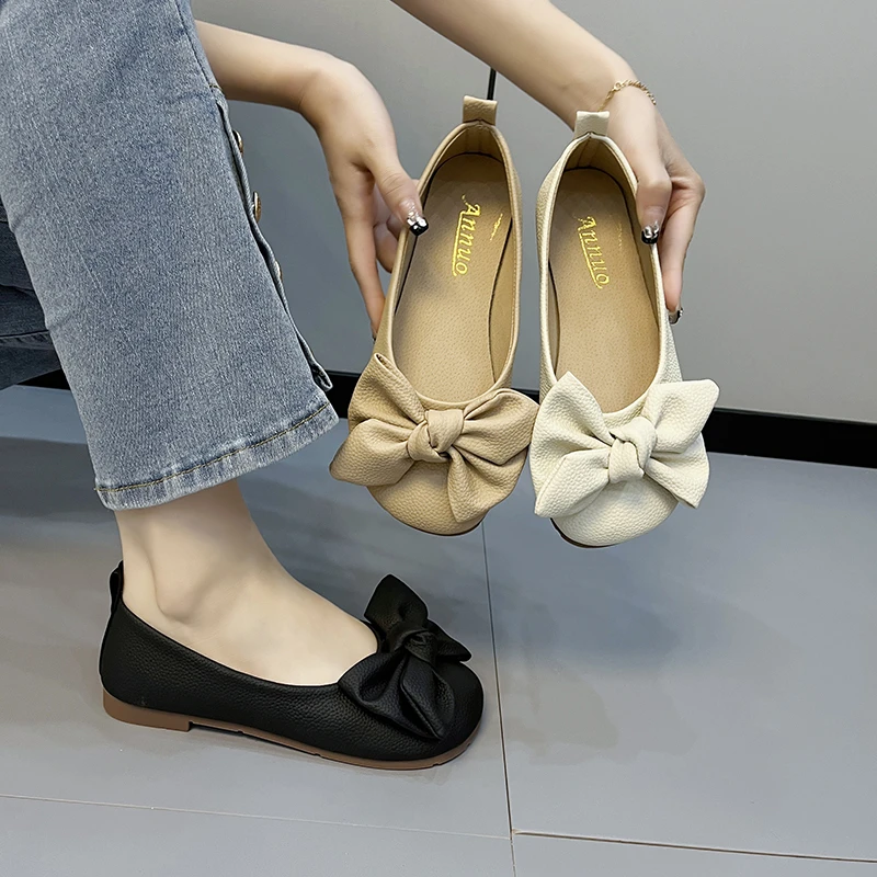 Women's Thin Sole Foldable Ballet Flats Women Travel Hotel Shoes Wide Foot Ladies Butterfly Knot Loafers Woman Orthopedic Shoes 5