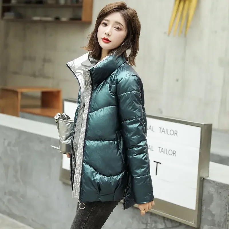 

Black Quilted Padded Woman Coat Duck Down Thick Padding Glossy Dark Green Jackets for Women Korea Casual New in & Promotion Hot