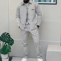 Ensemble veste à poches avec patte de couleur pure gaufrée pour hommes, tenue deux pièces élégante et décontractée, de haute qualité, printemps et automne 4