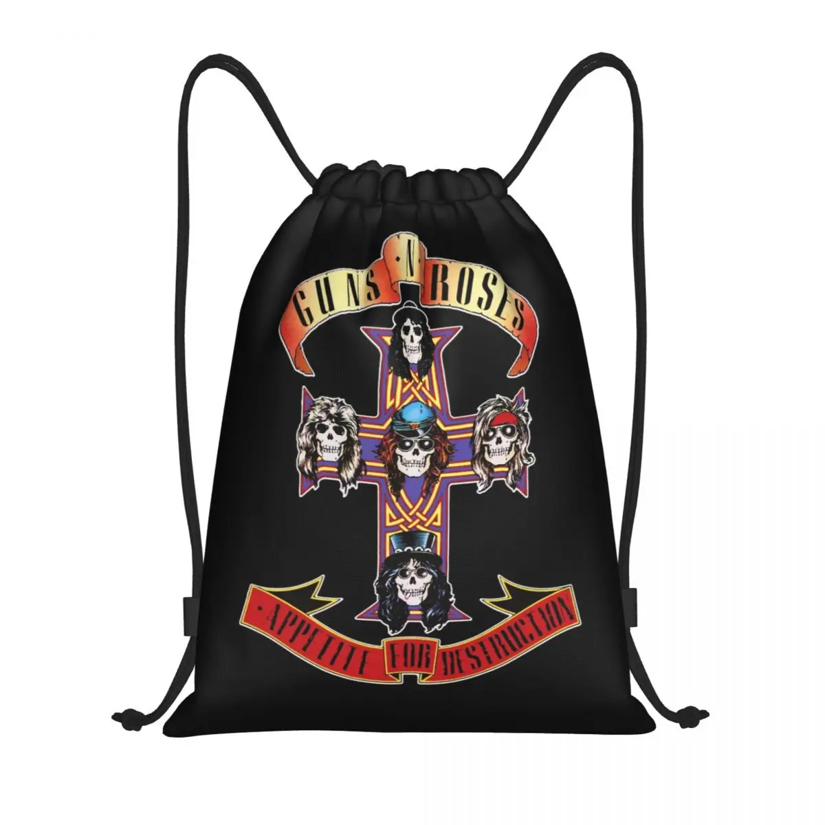 

Hard Rock Band Guns N Roses Drawstring Backpack Women Men Gym Sport Sackpack Portable Bullet Logo Shopping Bag Sack