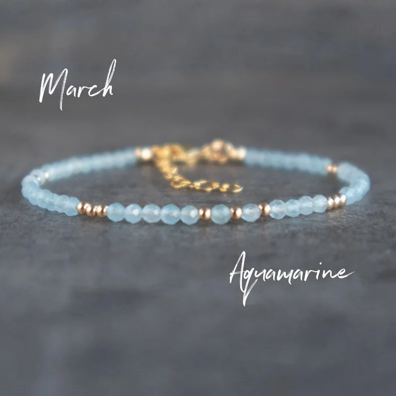

Aquamarine Bracelet, Stacking Bracelets for Women in Sterling Silver & Rose Gold, March Birthstone Bracelet,Birthday