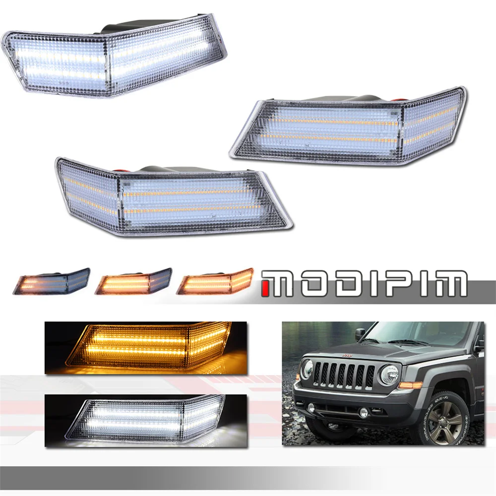 

Dual-color Dynamic Amber LED Car Front Bumper Corner Turn Signal w/ Xenon White DRL/Parking Lights For Jeep Patriot 2007-2017