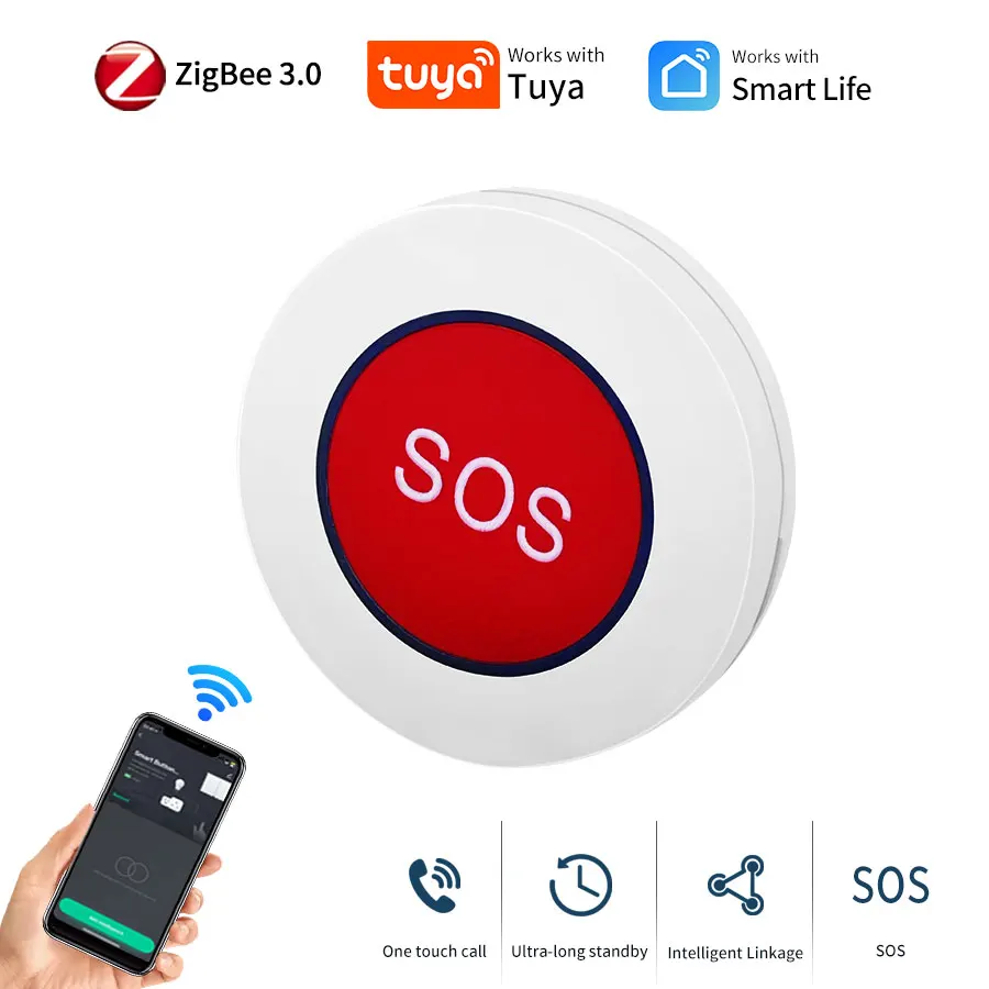 Tuya ZigBee SOS Bouton Capteur Alarme Personnes Âgées Étanche Interrupteur Panique D'Urgence