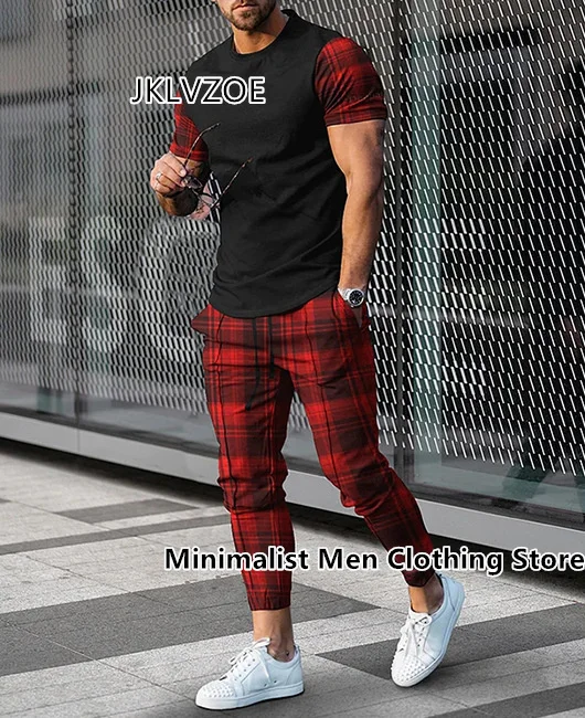 Summer Tracksuit For Men Short Sleeve T Shirt+Long Pants 2 Piece Set Oversized Man Clothes Joogers Outfit 3D Print Trousers Suit