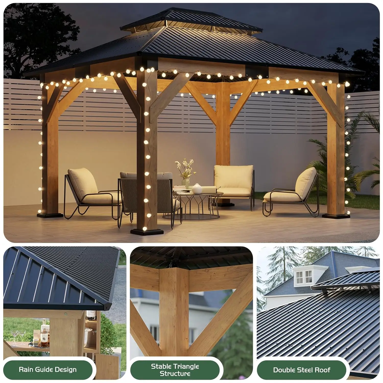 10x12 Hardtop Wood Gazebo 5
