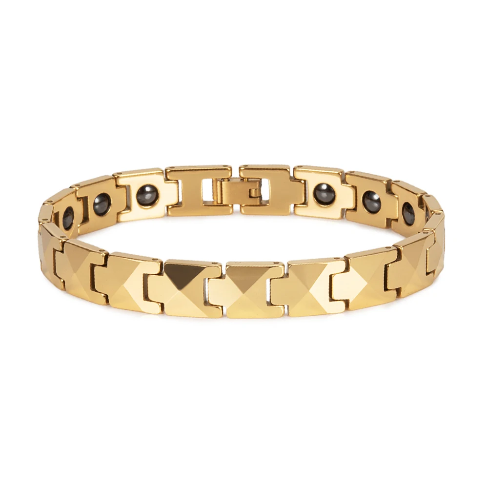 Men's Gold Plated Tungsten Carbide Pyramid Bracelet - Adjustable & Hypoallergenic