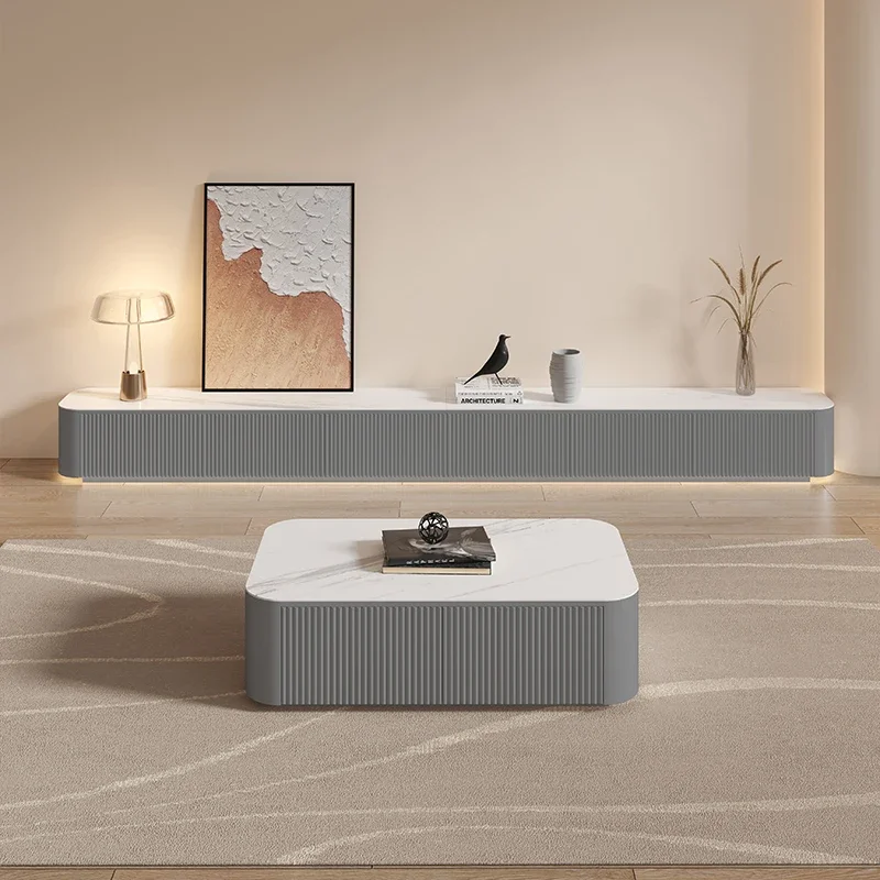 

Серый современный и изысканный ТВ-шкаф и журнальный столик