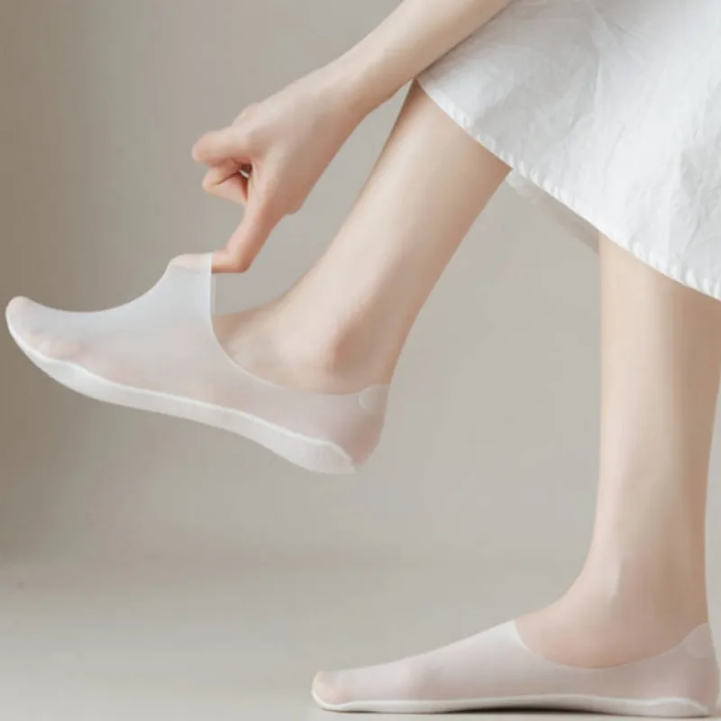 Ultrathin Light Boat Socks Women Summer High Elasticity Breathable Anti Slip Sock Hot Weather Stretchable Silicone Heel Hosiery