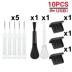Universal Charging Port Dust Plug and Cleaning Kit with Cleaner Brush (Micro USB Set - 10pcs)