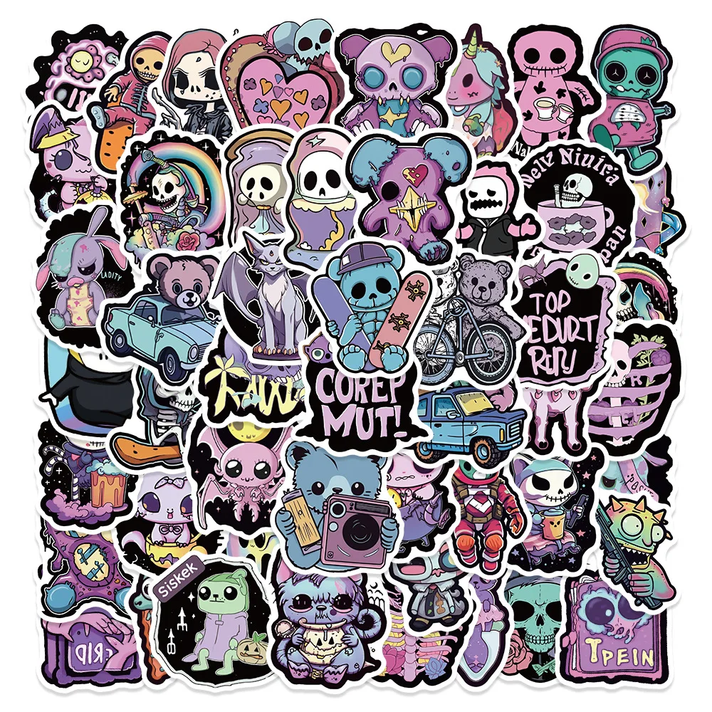 

10/30/50PCS Gothic Skull Purple Dark Cartoon Stickers DIY Bike Travel Luggage Laptop Graffiti Waterproof Cool Sticker Kid Toy