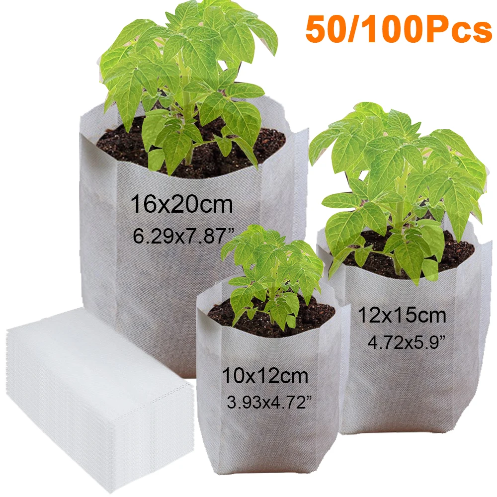 50/100pcs Biodegradable Nursery Plant Grow Bags Nonwoven Fabrics