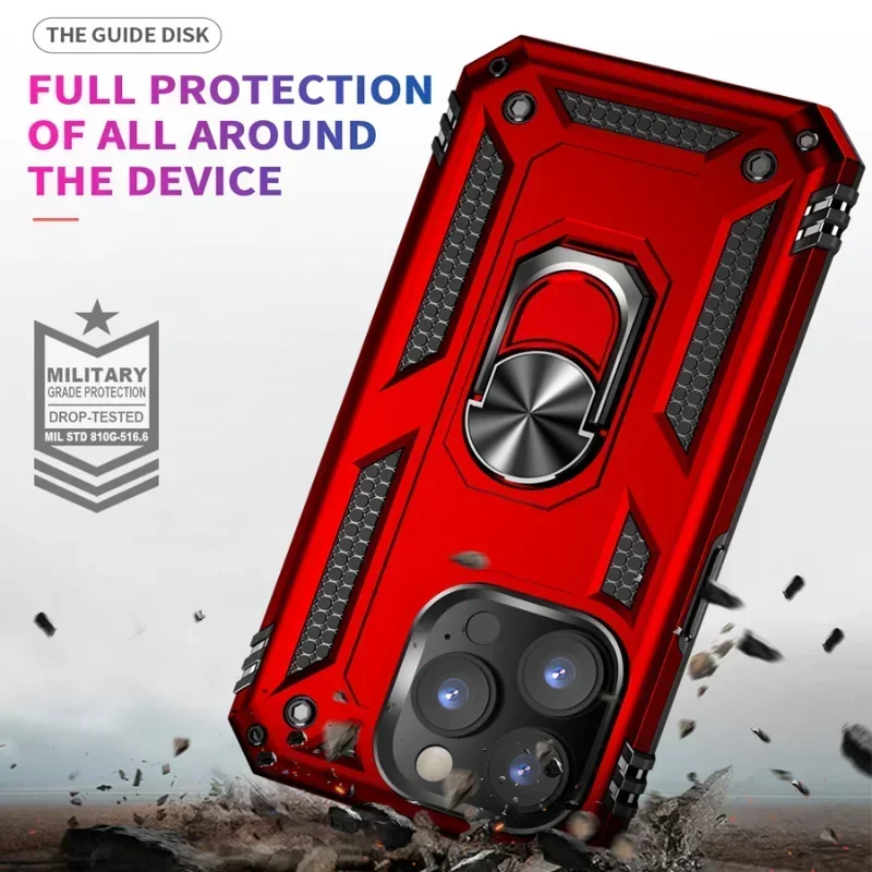 Shockproof Armor Bumper Case with Finger Holder and Magnetic Metal Ring Cover