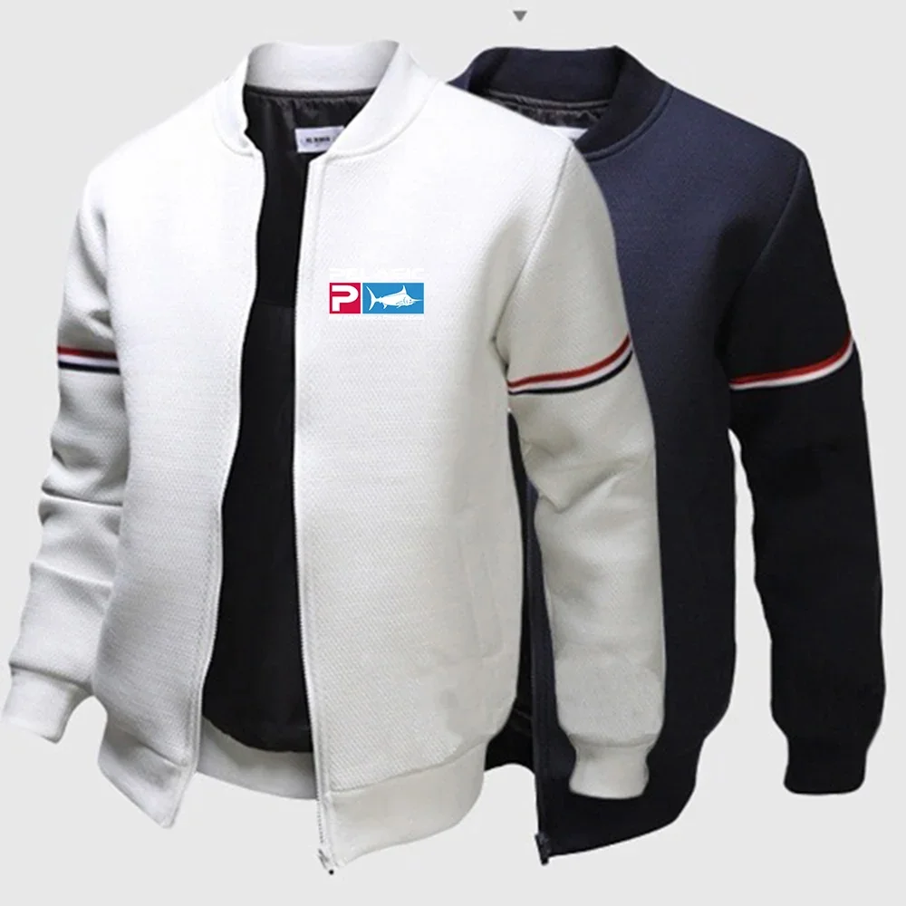 

Pelagic Fishing Logo Men Casual Baseball Uniform Jacket Brand Print Bomber Sport Zipper Coat Stand Collar Long Sleeve Streetwear