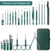 Green 7/13/24 pcs Stainless Steel Nail Cutter and Pedicure Scissors Set - Portable Manicure and Pedicure Tool Nail Clipper Set 3