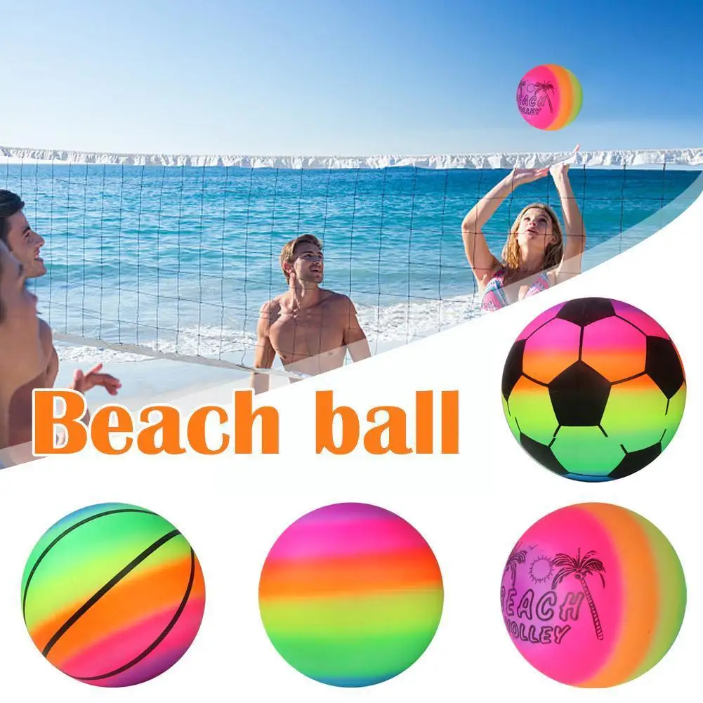 

Inflatable Summer Beach Ball Pool Swim Rubber Rainbow Net Toy Game Garden Volleyball Kids Beach J8T2