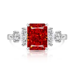 Elegant 925 Sterling Silver Zircon Square Ring, Adjustable Open Band, Luxury Fine Jewelry for Women, Perfect Party Gift (Red)