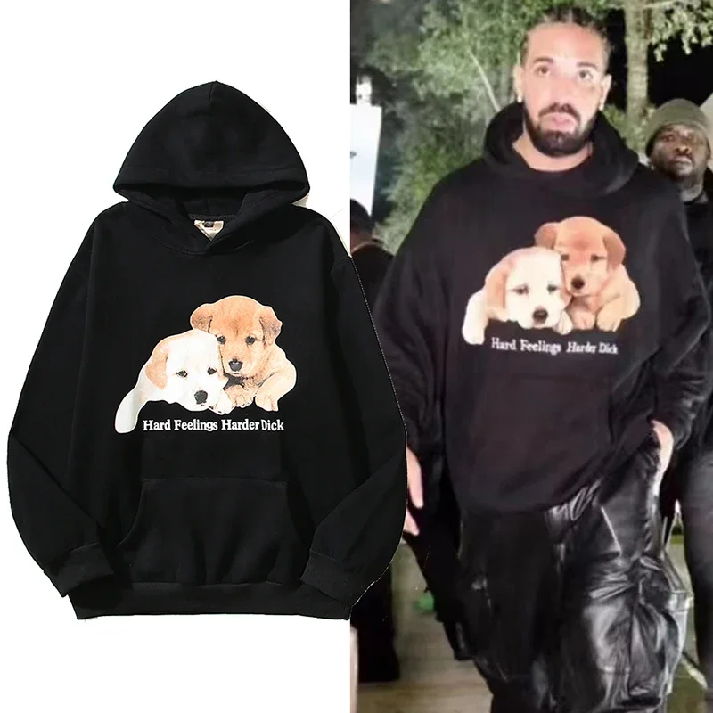 

2023 American High Street Rapper with Sad Puppy Print Hoodie Hoodie Men and Women