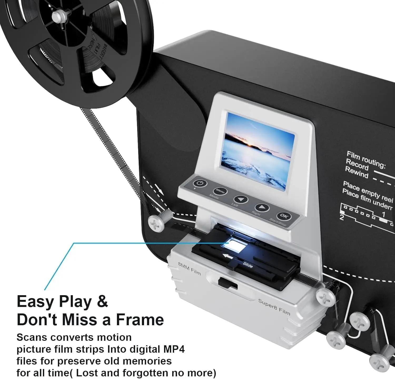 8mm & Super 8 Film to Digital Converter, Film Scanner Digitizer with 2.4" Screen