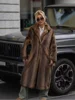 Women Fashion Lapel Gradient Mixed Fur Jacket Chic Long Sleeve Pocket Warm Maxi Coat 2024 Autumn Winter Lady Highstreet Outwear 1