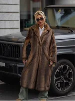 Women Fashion Lapel Gradient Mixed Fur Jacket Chic Long Sleeve Pocket Warm Maxi Coat 2024 Autumn Winter Lady Highstreet Outwear 1