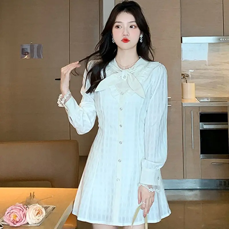 

2023 Women's Dresses Summer New Long Sleeve Advanced Sense Loose and Comfortable Appear Thin White Free Shipping