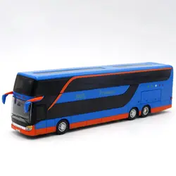 Diecast Metal Pull Back Bus Toy with Sound and Light - Educational Miniature Gift (Blue)