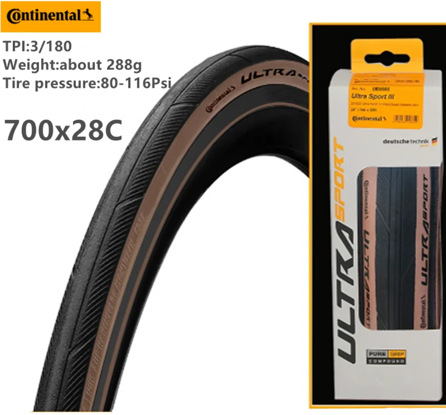 

Шина Continental Road Ultra Sport III 700x28, коричневая шина для дорожного велосипеда, велосипедная клинчерная Складная шина, гравий